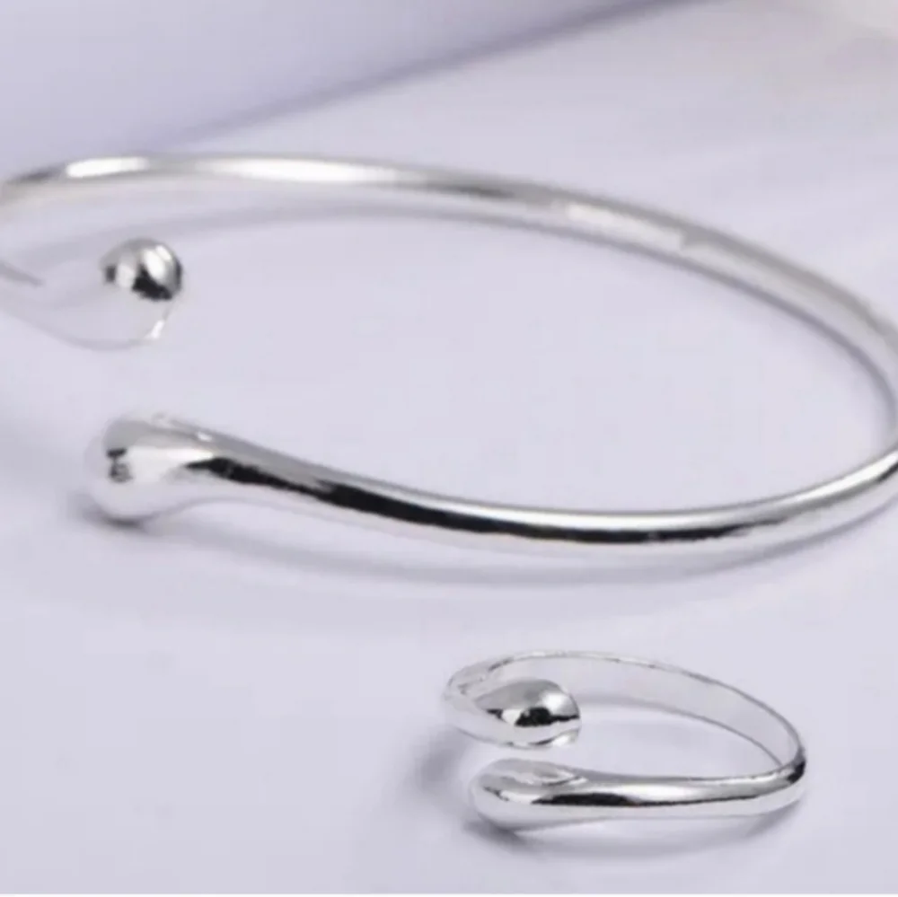 925 Sterling Silver Waterdrop Jewelry Set Bracelet Necklace Earrings Ring - Picture 16 of 16